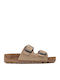 Leather Women's Flat Sandals Anatomic in Beige Color