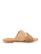 Leather Women's Flat Sandals in Beige Color