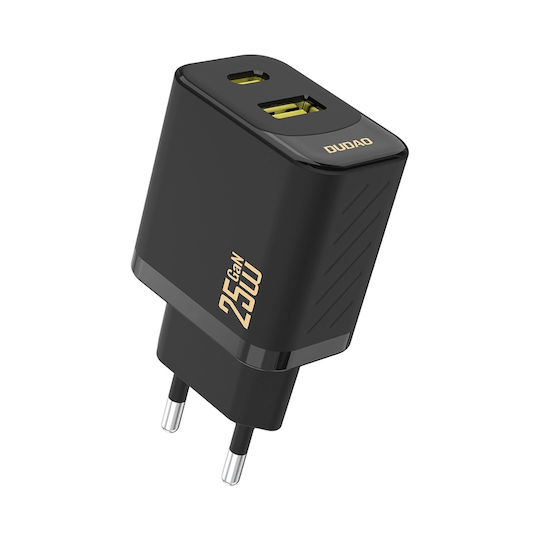 Dudao Φορτιστής Χωρίς Καλώδιο GaN με Θύρα USB-A και Θύρα USB-C 25W Power Delivery Μαύρος (A26T)
