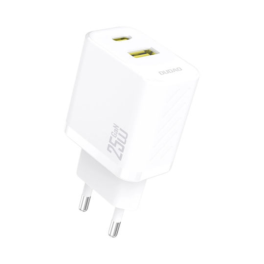 Dudao Зарядно без кабел GaN с USB-A порт и USB-C порт 25W Power Delivery Бял (A26T)