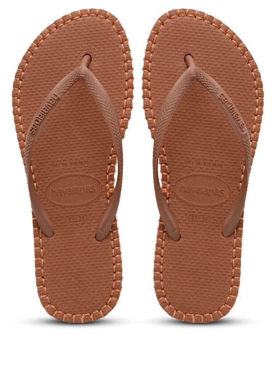 Slim Flatform Loop Flip Flops in Brown Colour