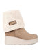 Medium Heel Women's Boots with Fur Khaki