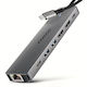 Axagon USB-C Dockingstation mit HDMI 4K PowerDelivery Ethernet und Bildschirmverbindungen 2 Monitore Grau