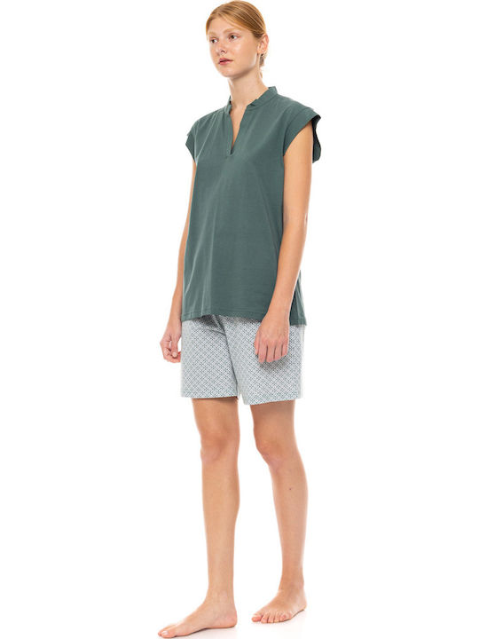 Pink Label Sommer Damen Pyjama-Set Forest Green