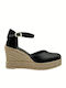 Women's Leather Platform Espadrilles Black