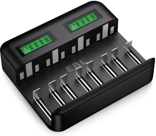 EBL C9008TC USB Зарядно 8 за батерии Ni-MH Размер AA/AAA/D в Черен цвят