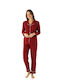Siyah Inci Winter Women's Pyjama Set Burgundy