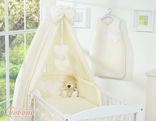 Bobono Bobono Baby Moskitonetz für Kinderbett aus Ecru Tüll mit cremefarbenen Herzen