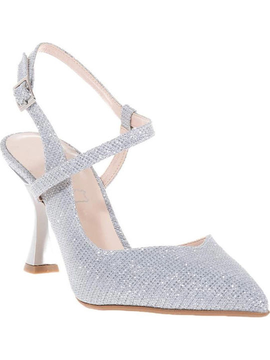Pumps mit Riemchen & hoher Absatz Silber