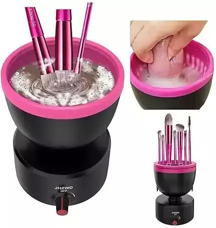 Curățător electric pentru pensule de machiaj negru roz