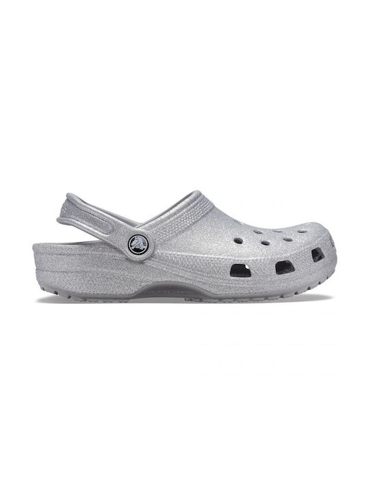 Crocs Classic Glitter Clog Γυναικεία Σαμπό Ασημί