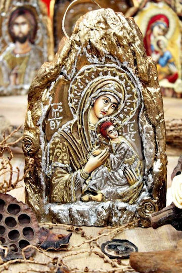Handgemachte Wachssymbol Goldene Jungfrau Maria Christus 25x16x5