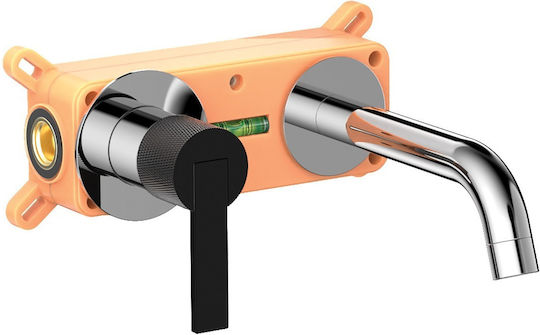 Hermes Interflex 087816 Chrom Wandmontierter Mischbatterie-Waschbeckenhahn mit schwarzem Griff