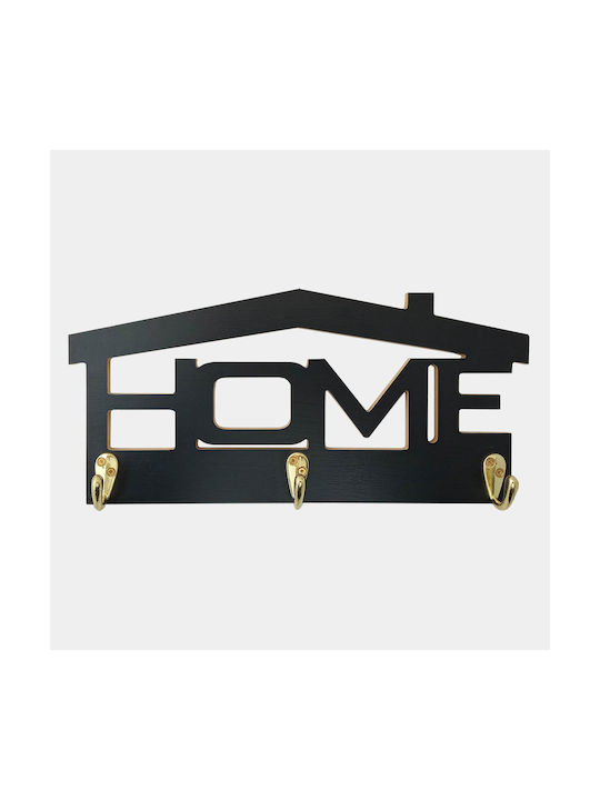 WoodStudio Wooden Wall Hanger 3 Hooks Black 17.5x37cm