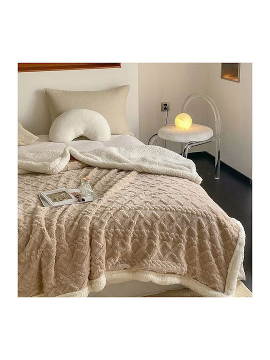 Pucioasa Κουβέρτα Fleece Διπλή με Κρόσσια 200x230εκ. Cappuccino