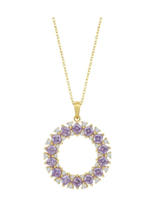Lotus Watches Necklace from Gold Plated Silver with Zircon Purple