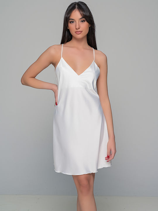 Milena by Paris Χειμερινό Σατέν Γυναικείο Νυχτικό με String Ιβουάρ