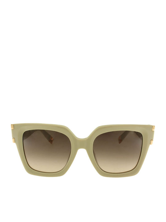 Furla Women's Sunglasses with Green Plastic Frame and Beige Gradient Lens