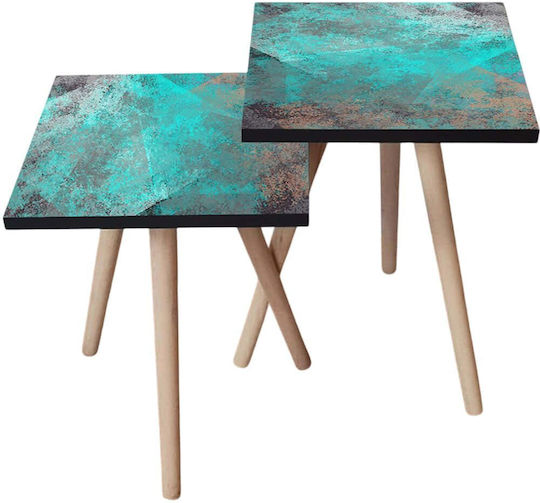 Rectangular Side Table Wooden Multicolour 2 Pieces M35xW35xH47cm