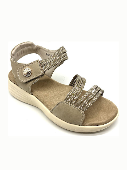 Flache Sandalen für Damen Anatomisch in Beige Farbe