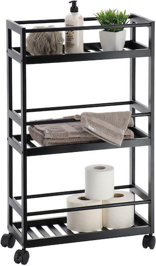 Eurocasa Επιδαπέδια Ραφιέρα Μπάνιου Bamboo με 3 Ράφια 45.5x20x75cm Μαύρη