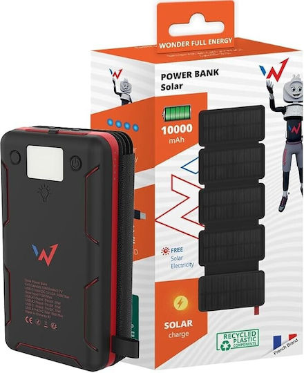 Wonder WX10S Solar Power Bank 10000mAh mit 2 USB-A Anschlüssen und USB-C Anschluss Schwarz