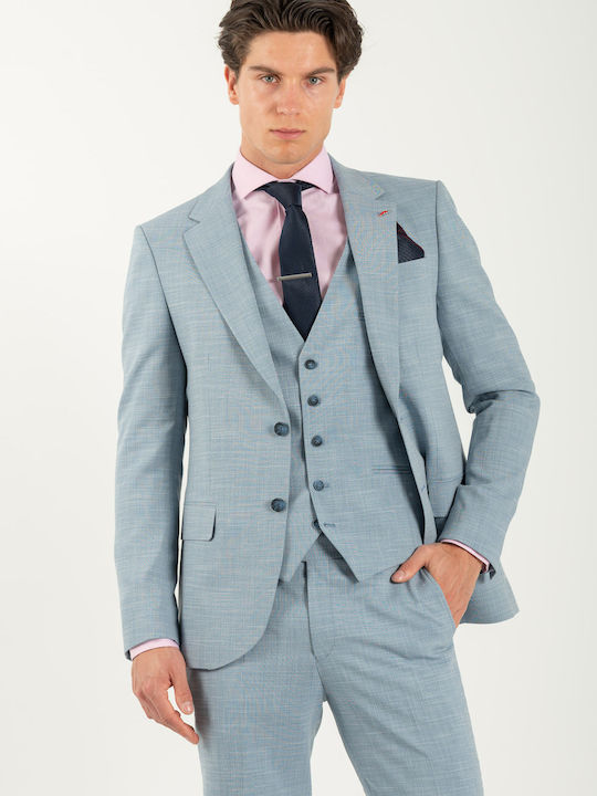 Vittorio Artist Men's Suit with Vest Light Blue