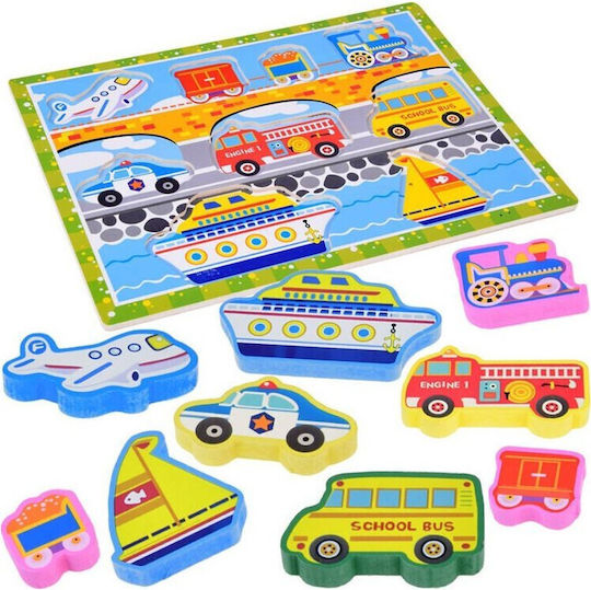 Jokomisiada Wooden Vehicle Transport Puzzle 9 Pieces Match Shapes Za5257