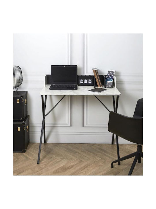Desk Wooden Marble Effect with Metal Legs 90x50x84cm
