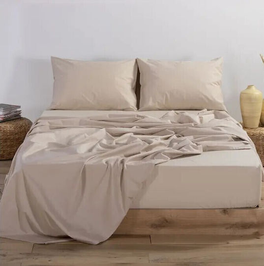 To megalo pazari Sheet King Size with Elastic 180x200+30cm. Grey Beige