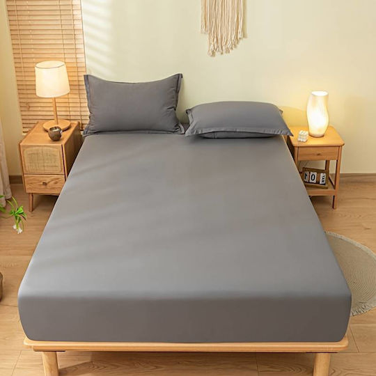 Το μεγάλο παζάρι Σεντόνι King Size με Λάστιχο 180x200+30εκ. Γκρί Σκούρο