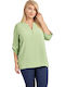 Damen Bluse mit 3/4 Ärmel & V-Ausschnitt Green