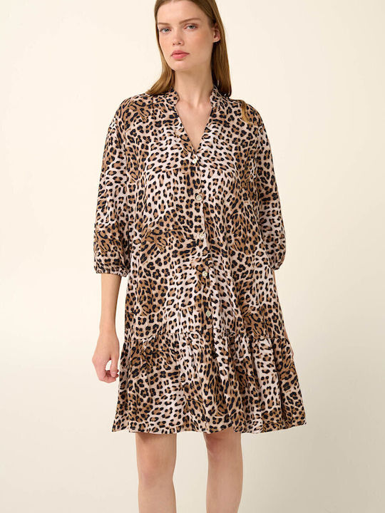 Summer Mini Shirt Dress Brown Coffee