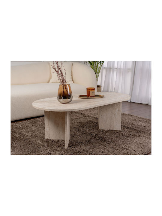 Oval Central Coffee Table Sable Wooden Travertine Beige W119xL60xH39.8cm