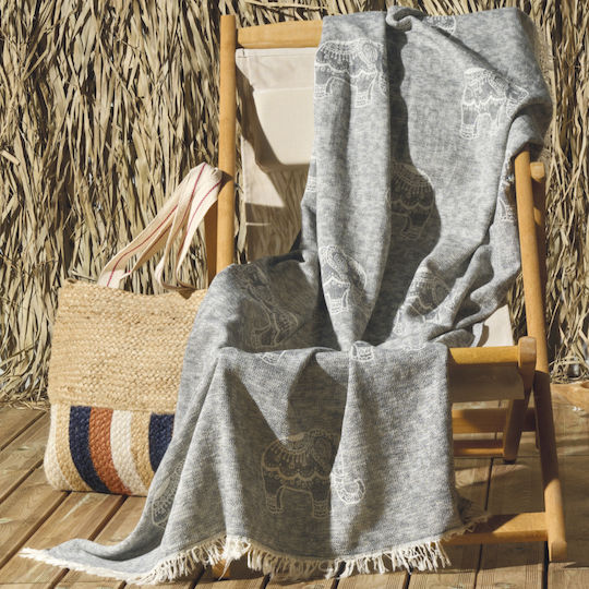 Kentia Balos Cotton Grey Pareo with Fringes 170x95cm