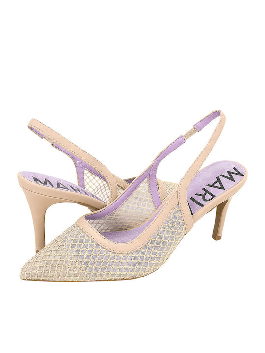 Maria Mare Leather Beige High Heels with Strap