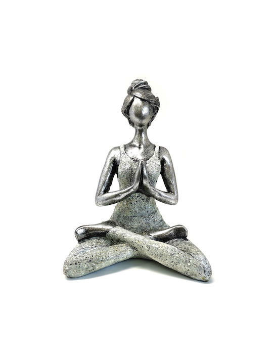 Handgefertigte Skulptur Yoga Mädchen Silberton 16x13x24cm