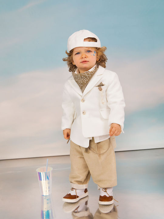 Baptism Suit for Boy Miltos Beige-Ecru 1743 Bambolino Bmb-1743
