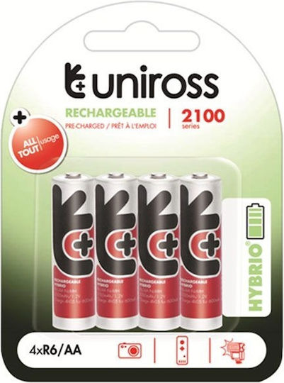 Uniross AA 2100 Hybrio Rechargeable Batteries 4 Pcs
