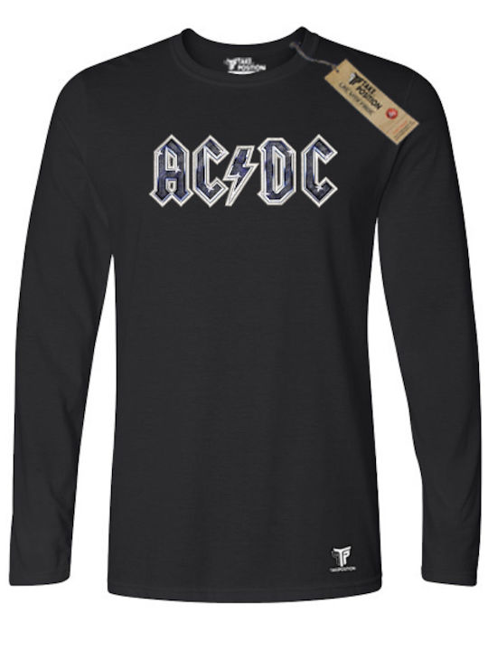 Embroidered Print Acdc Metal Logo Men's Long Sl...