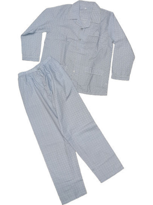 Cool Men's Summer Checked Pajamas Set Soft Light Blue Cool Men's Summer Checked Pajamas Set Soft Light Blue