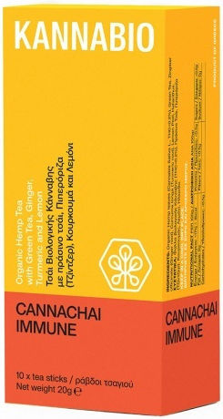 Kannabio Kannachai Immune Organic Hemp Tea Green Tea Ginger Turmeric & Lemon 10sticks