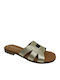 Leder Flache Sandalen für Damen in Gold Farbe