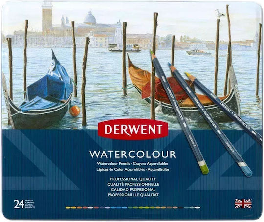 Cutie metalică Derwent 24 creioane acuarelă 32883