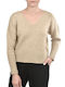Women's Long Sleeve Sweater Woolen with V Neckline Beige