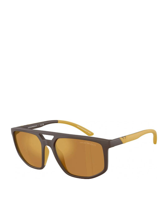 Emporio Armani Мъжки Слънчеви Очила с Кафява Пластмасова Рамка и Кафяв Огледален Стъклопакет
