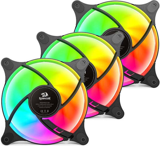 Redragon GC-F013 Gehäuselüfter 120mm (1200rpm) mit RGB-Beleuchtung und 4-Pin PWM-Verbindung 3 Stück