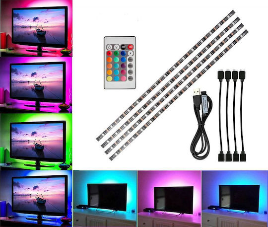 ACP Ταινία LED Τηλεόρασης USB 5V RGB Φως 0.5m Τύπου SMD5050 με Τροφοδοτικό & Τηλεχειριστήριο