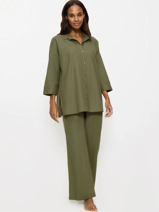 Dama Tesatura Pantaloni cu Elastic Olive