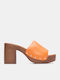 Mules with Chunky High Heel in Orange Color
